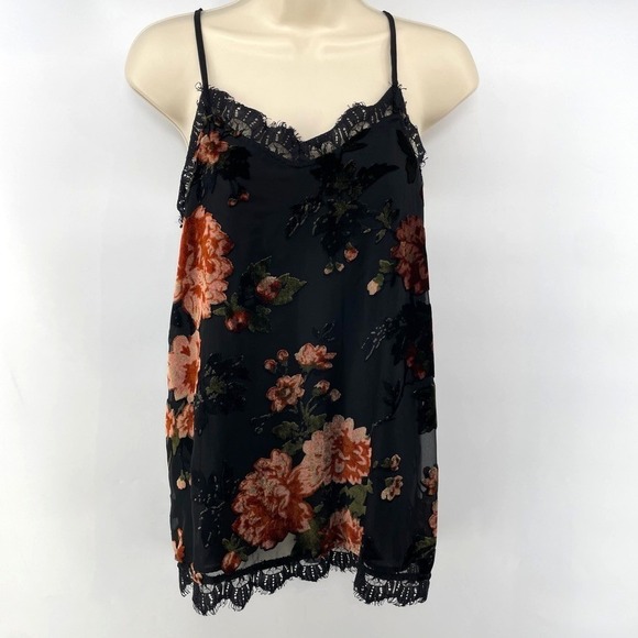 Xhilaration Tops - Xhilaration Y2K Floral Velvet Burnout Tank Top Size M Bloomcore Whimsigoth Fairy